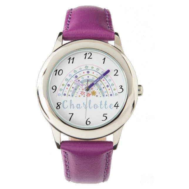 Floral Boho Rainbow with Personalised Name  Watch (Front)