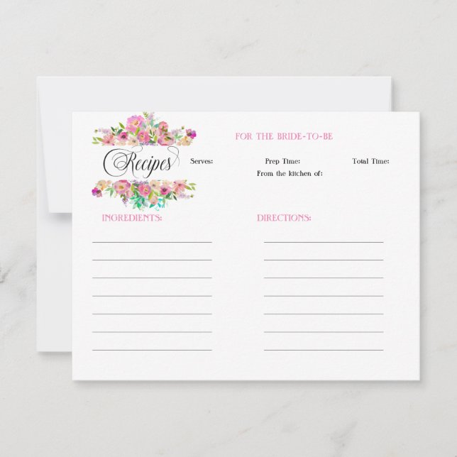 Floral Boho Rose Bridal Shower Recipe Card (Front)