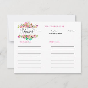 Floral Boho Rose Bridal Shower Recipe Card