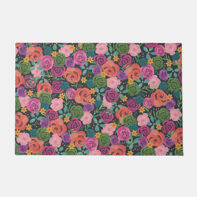 floral boho rose elegant chic botanical flowers doormat (Front)