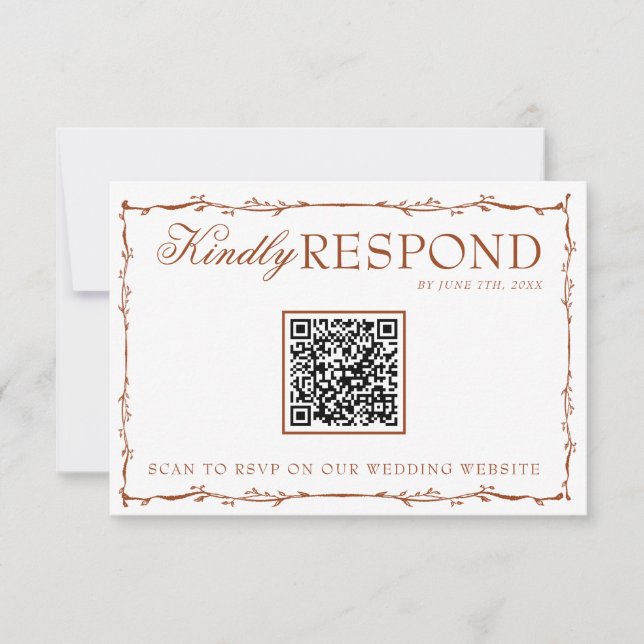Floral Boho Rust Terracotta Earthy QR Code Wedding RSVP Card (Front)