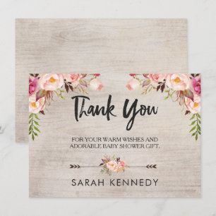 Floral Boho Rustic Baby Shower Thank you card
