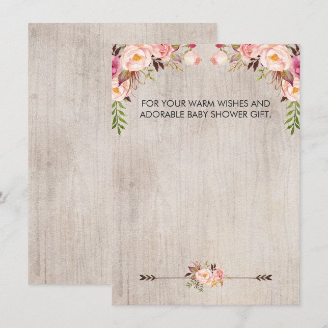 Floral Boho Rustic Baby Shower Thank you card girl (Front/Back)