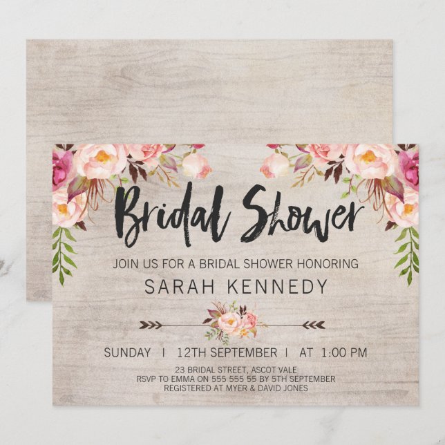 Floral Boho Rustic Bridal Shower Invitation (Front/Back)
