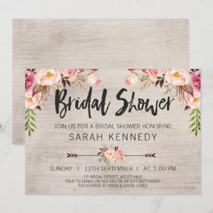 Floral Boho Rustic Bridal Shower Invitation
