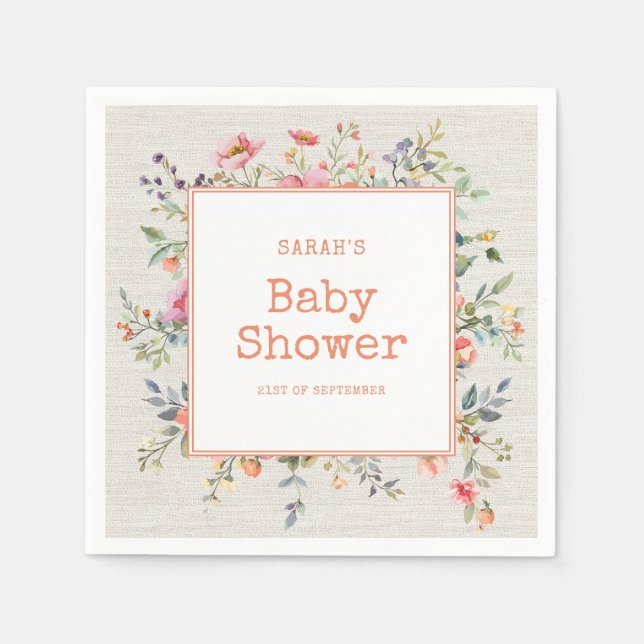Floral Boho Rustic Chic Botanical Baby Shower Napkin (Front)