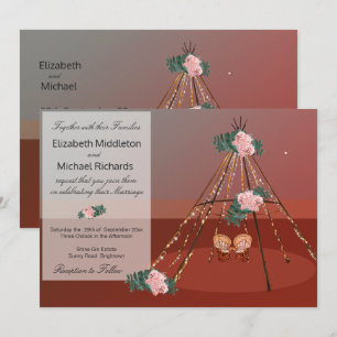 Floral Boho Rustic Desert Teepee / Tipi Wedding Invitation