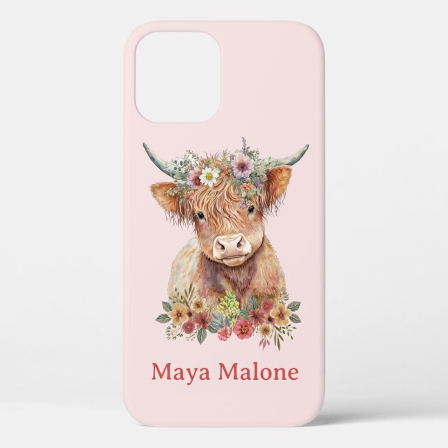 Floral Boho Rustic Highland Cow Cute Gift Case-Mate iPhone Case (Back)
