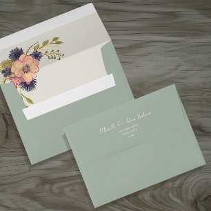 Floral Boho Sage Green Wedding Envelope