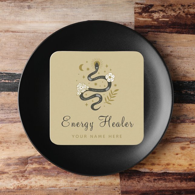 Floral Boho Snake Moon Stars Mystic Energy Healer Square Business Card (Creator Uploaded)