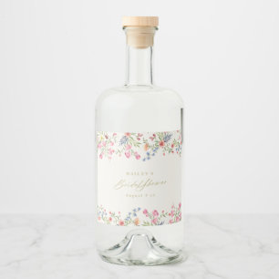 floral boho spring wedding bridal shower liquor bottle label