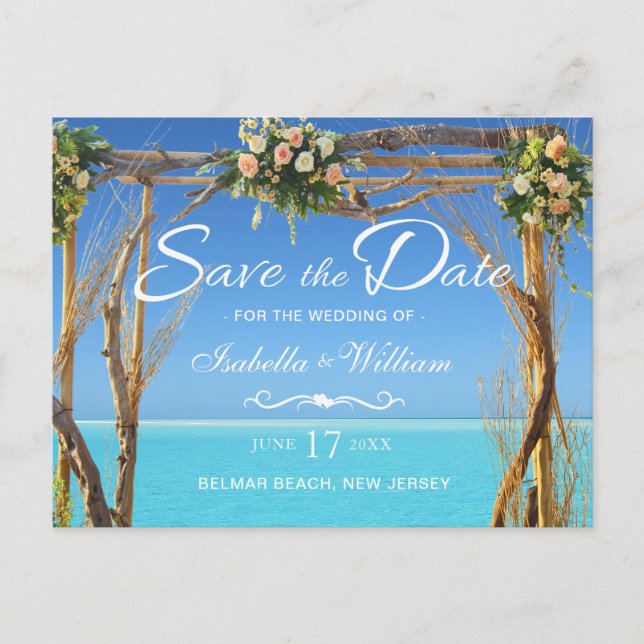 Floral Boho Summer Beach Wedding Save the Date Announcement Postcard (Front)