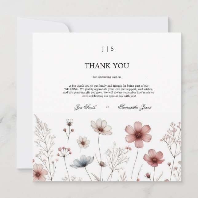 Floral boho summer simple thank you card (Front)