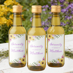Floral Boho Sunflower Daisy Bridal Shower Wine Label