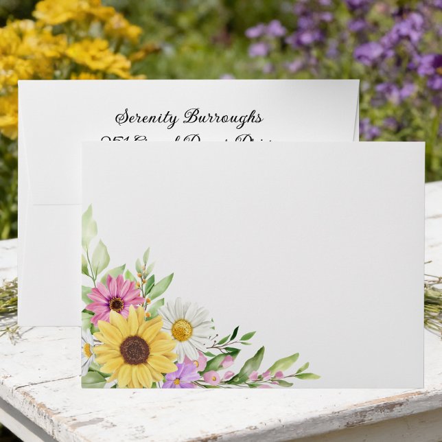 Floral Boho Sunflower Daisy Wildflowers Wedding Envelope (Creator Uploaded)