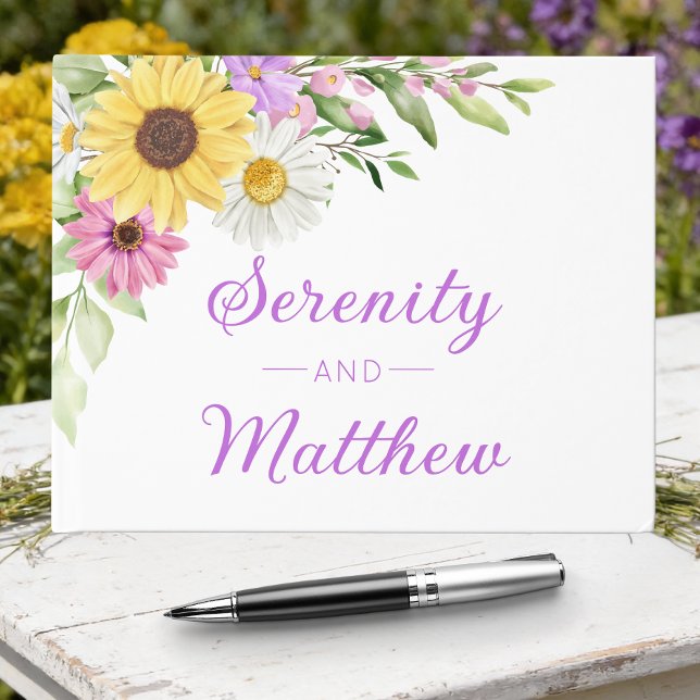 Floral Boho Sunflower Daisy Wildflowers Wedding Guest Book (Creator Uploaded)