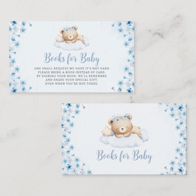 Floral Boho Teddy Bear Baby Shower Book Request  Enclosure Card (Front/Back)