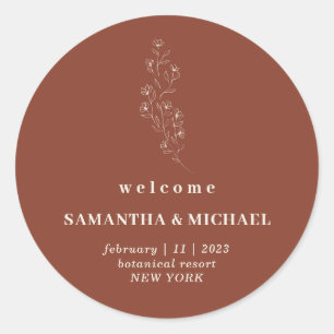 Floral Boho Terracotta Indie Welcome to Wedding Classic Round Sticker