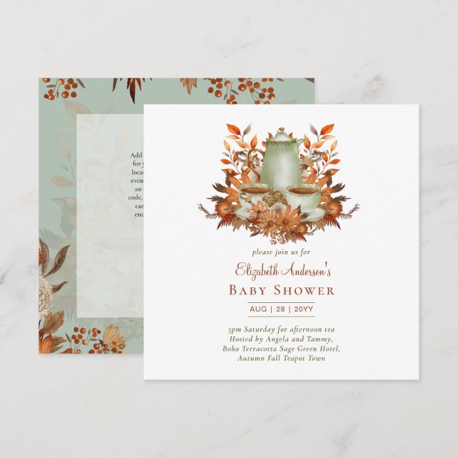 Floral Boho Terracotta Sage Tea Party ANY EVENT Invitation (Front/Back)