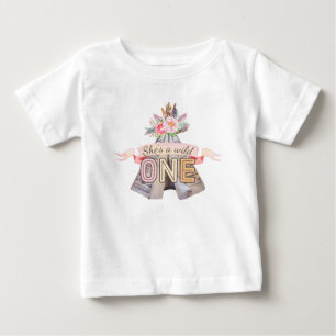 Floral Boho Tribal Teepee Wild One 1st Birthday Baby T-Shirt