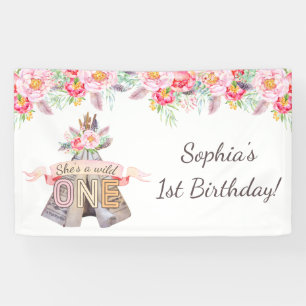 Floral Boho Tribal Teepee Wild One 1st Birthday Banner