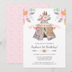 Floral Boho Tribal Teepee Wild One 1st Birthday Invitation