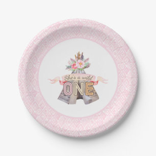 Floral Boho Tribal Teepee Wild One 1st Birthday Paper Plate