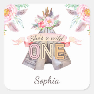 Floral Boho Tribal Teepee Wild One 1st Birthday Square Sticker