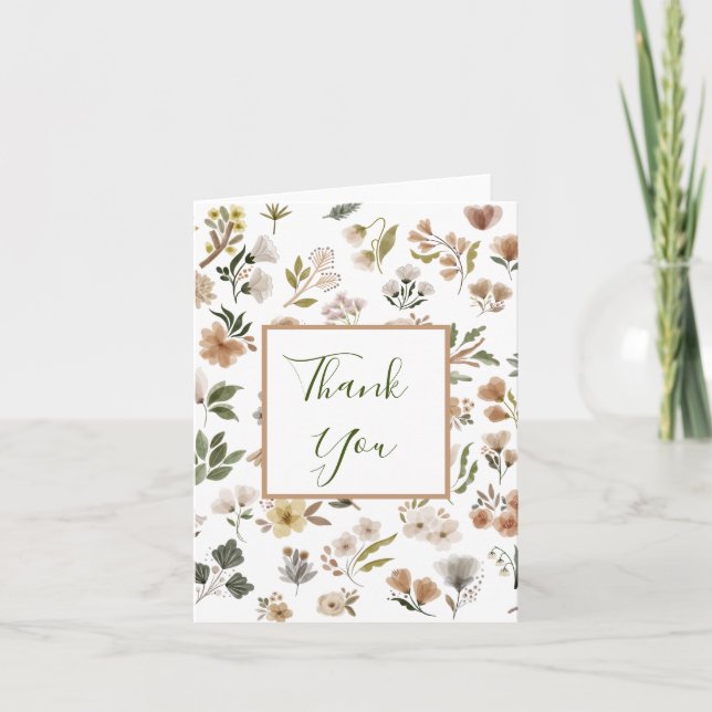 Floral Boho Watercolor Baby Shower Thank You Card (Front)