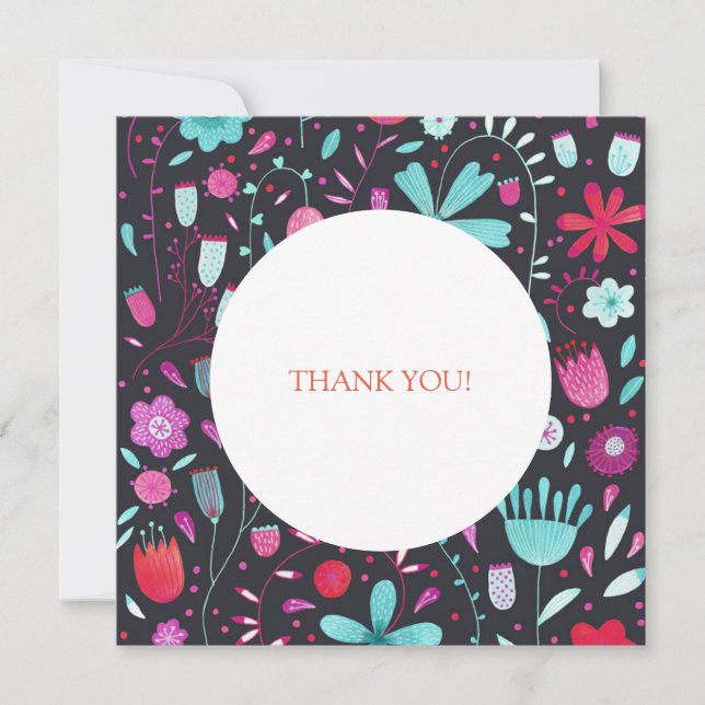 Floral Boho Watercolor Dark Wedding Thank You Card (Front)