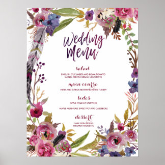 Floral Boho Watercolor Wedding Menu Sign