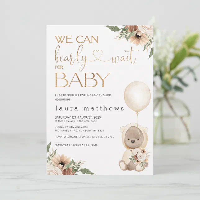 Floral Boho We Can Bearly Wait Baby Shower Invitation | Zazzle