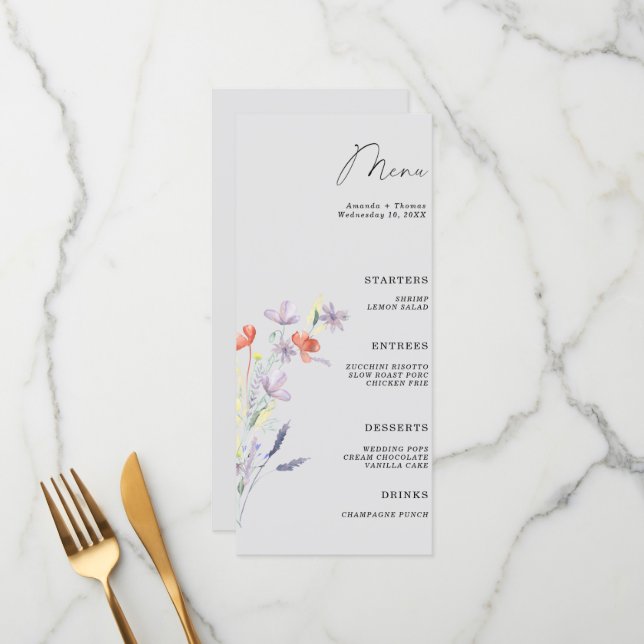 Floral Boho Wedding menu (Front/Back In Situ)
