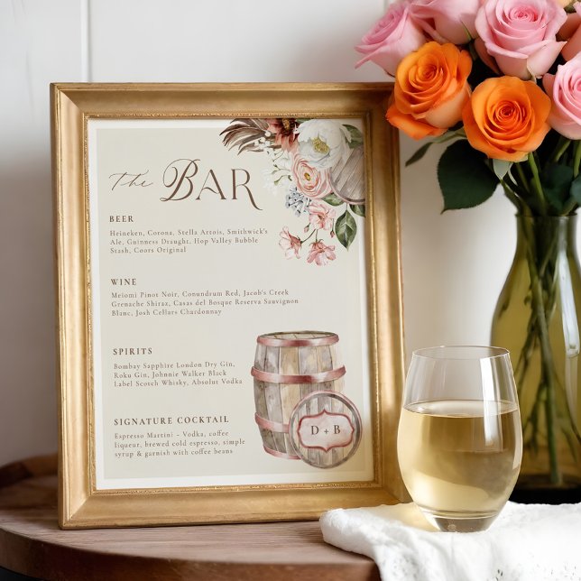 Floral Boho Western Country Wedding Drink Bar Menu Poster (Floral Boho Western Country Wedding Drink Bar Menu Poster)