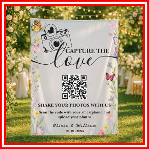 Floral Boho Wildflower Capture The Love QR Wedding Tapestry