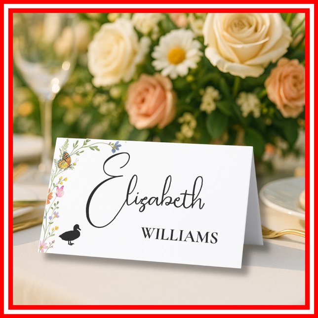 Floral Boho Wildflower Duck Menu Wedding Name Card (Creator Uploaded)