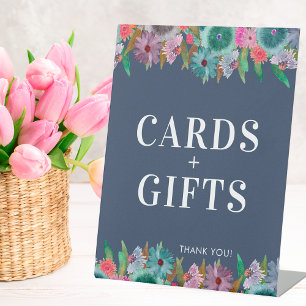 Floral Boho Wildflower Wedding Cards And Gifts  Pedestal Sign