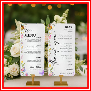 Floral Boho Wildflower Wedding Menu Thank you Card