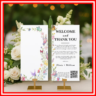 Floral Boho Wildflower Wedding Welcome QR Thank You Card
