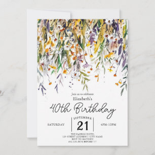 Floral Boho Wildflowers 40th birthday Invitation