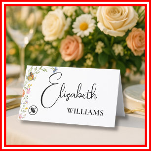 Floral Boho Wildflowers Nut Free Menu Name Card