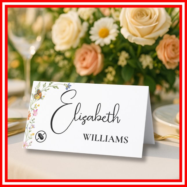 Floral Boho Wildflowers Nut Free Menu Name Card (Creator Uploaded)