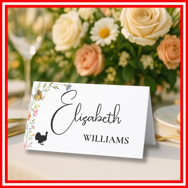 Floral Boho Wildflowers Turkey Menu Name Card (Creator Uploaded)