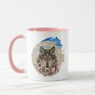 Floral Boho Wolf with Paint Accents  📄 Descriptio Mug