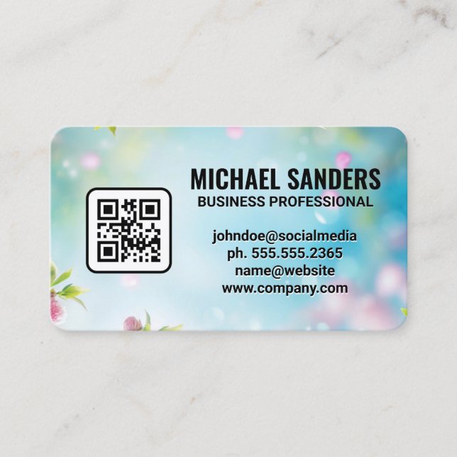 Floral Boke Background Business Card (Front)