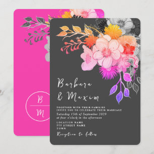 Floral Bold Pink and Black Wedding Invitation