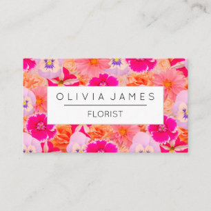 Floral bold pink flower collage feminine business card