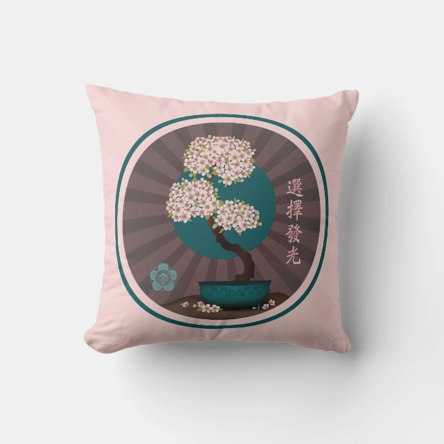 Floral bonsai "Choose to shine" Asian art  Cushion (Front)