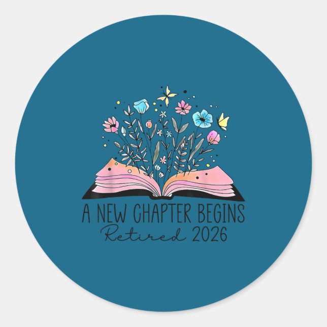 Floral Book A New Chapter Begins Retired 2026 Reti Classic Round Sticker (Front)