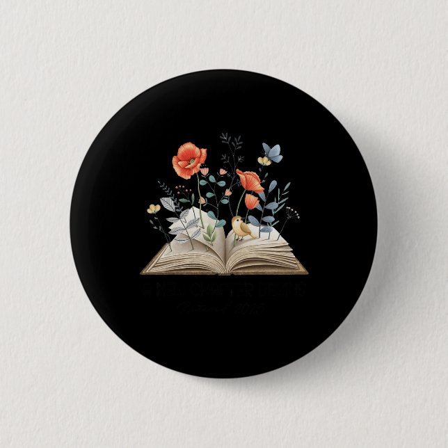 Floral Book A New Chapter Begins Retired Teacher R 6 Cm Round Badge (Front)